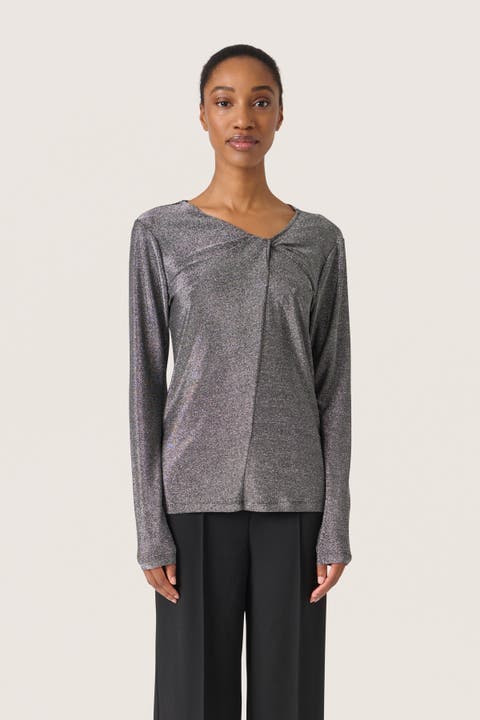 Skylara Knotted Long Sleeve Glitter Top