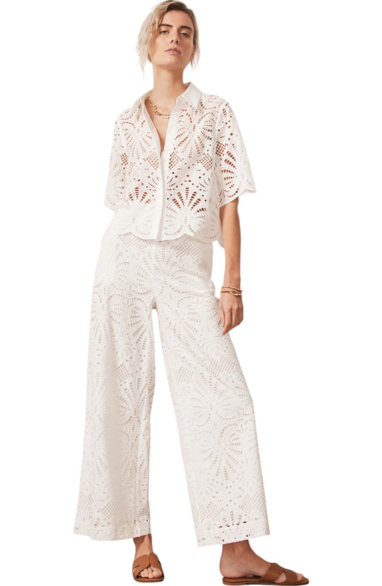 MINT VELVET Broderie Wide Trouser, Alternate, color, Ivory