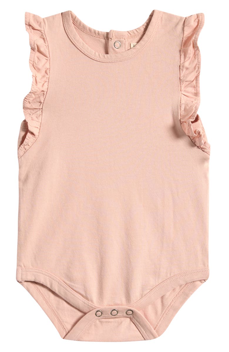 Pehr Garment Dyed Flutter Sleeve Organic Cotton Bodysuit, Main, color, Soft Peony