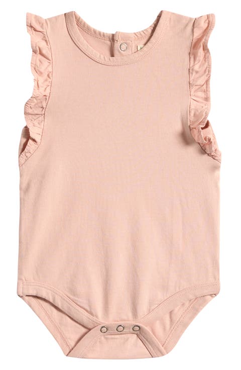 Garment Dyed Flutter Sleeve Organic Cotton Bodysuit (Baby)