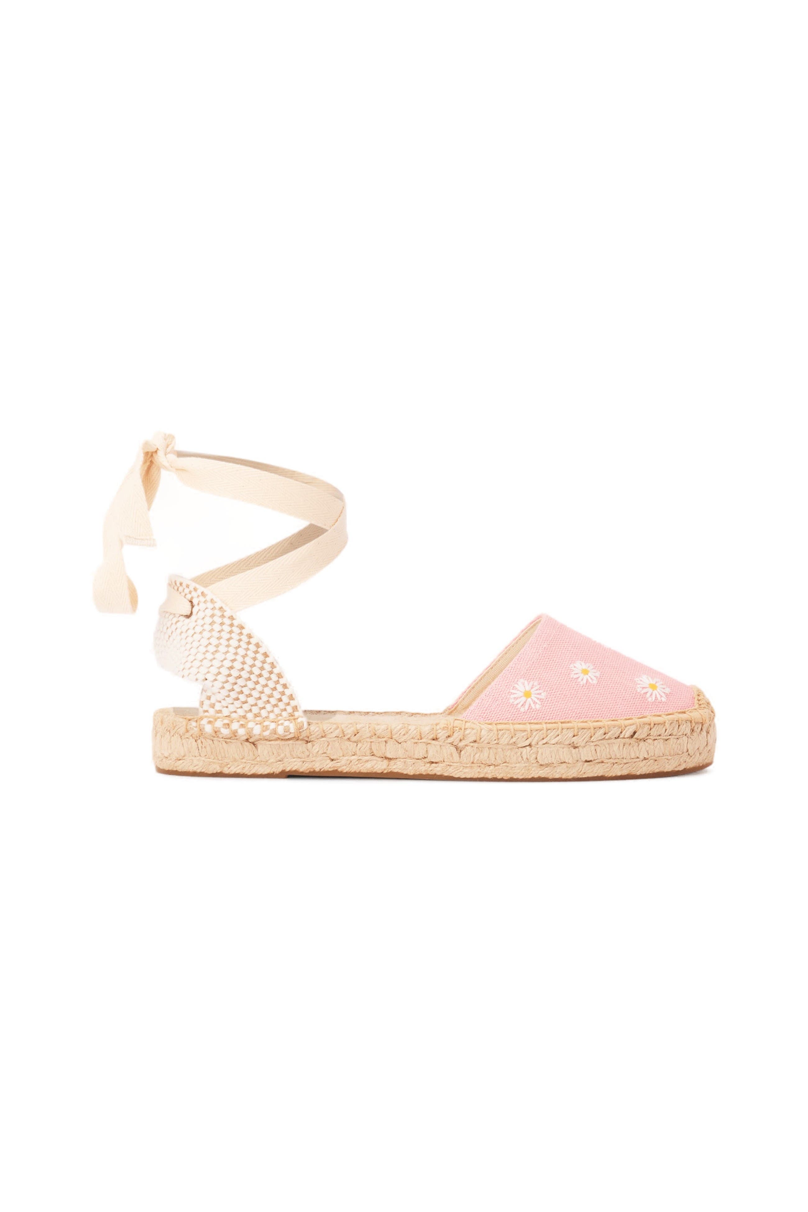 The Lauren Lace Up Embroidery Espadrille, Main, color, Daisies - Dusty Rose Pink