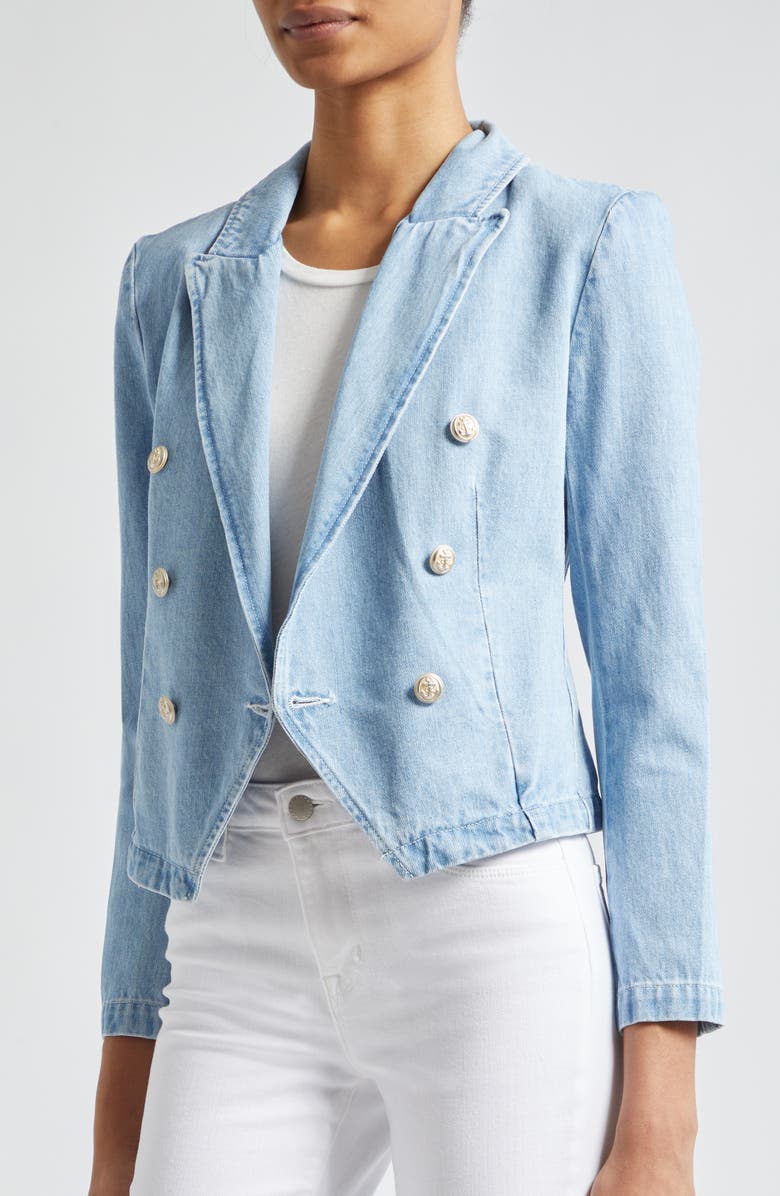 L'AGENCE Robbie Double Breasted Denim Blazer, Alternate, color, 