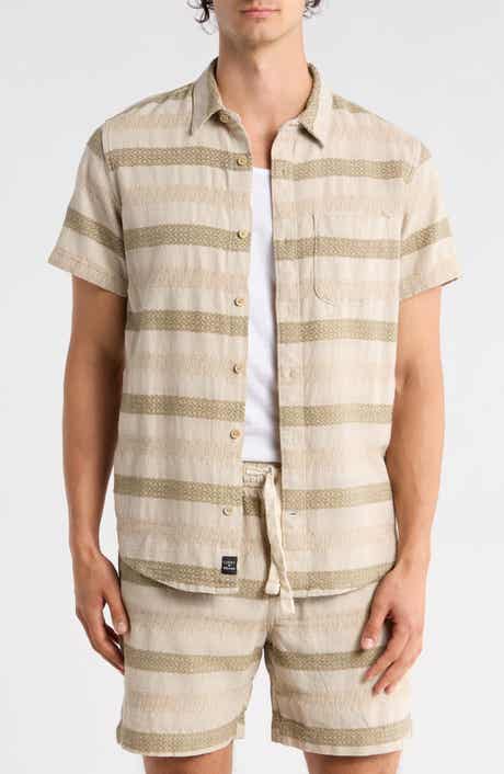 Lucky Brand San Gabriel Dobby Stripe Short Sleeve Cotton Button-Up Shirt