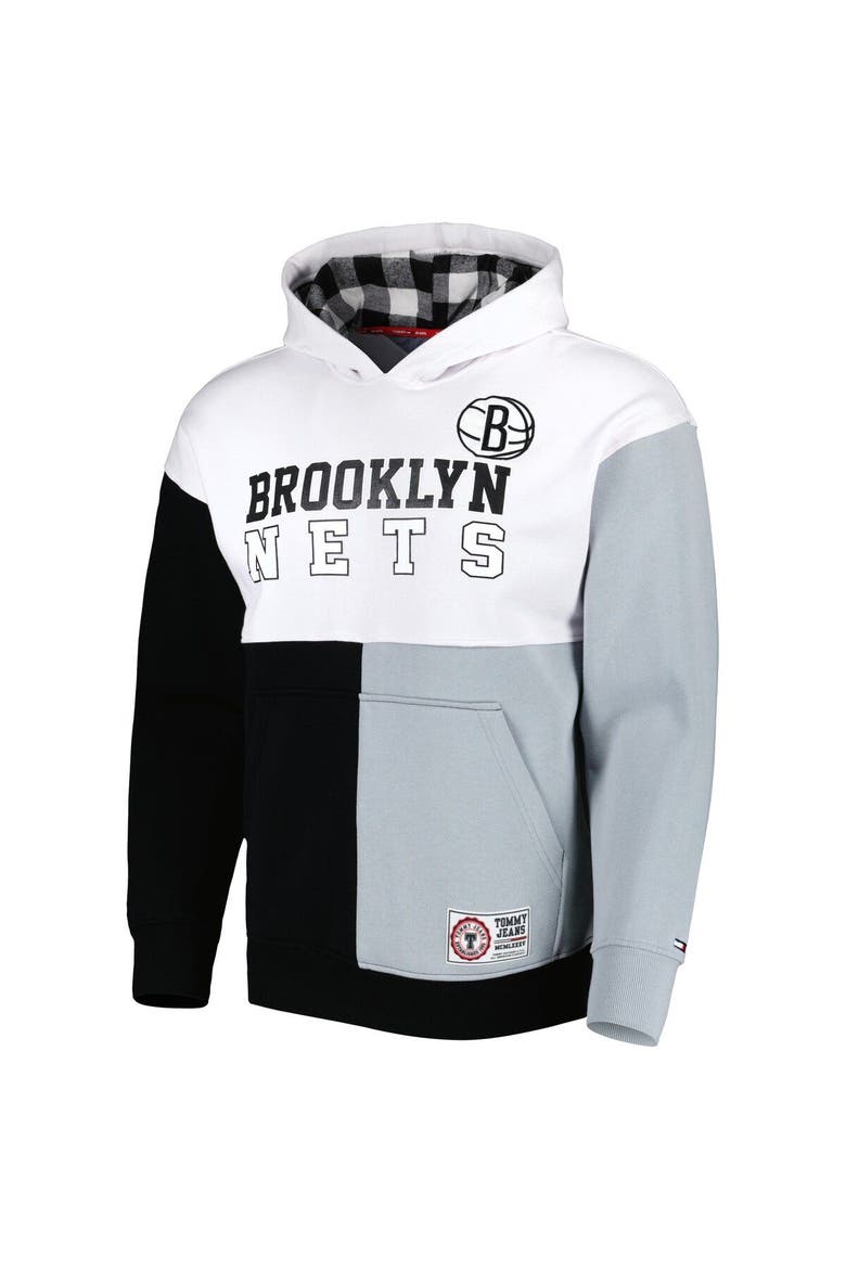 Men's Tommy Jeans White/Black Brooklyn Nets Andrew Split Pullover Hoodie, Alternate, color, White