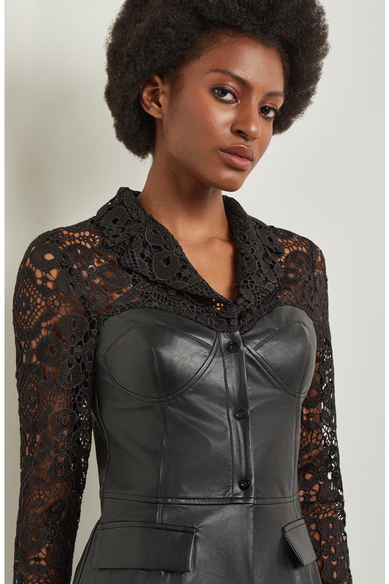 Lace & Faux Leather Corset Jacket, Alternate, color, BLACK