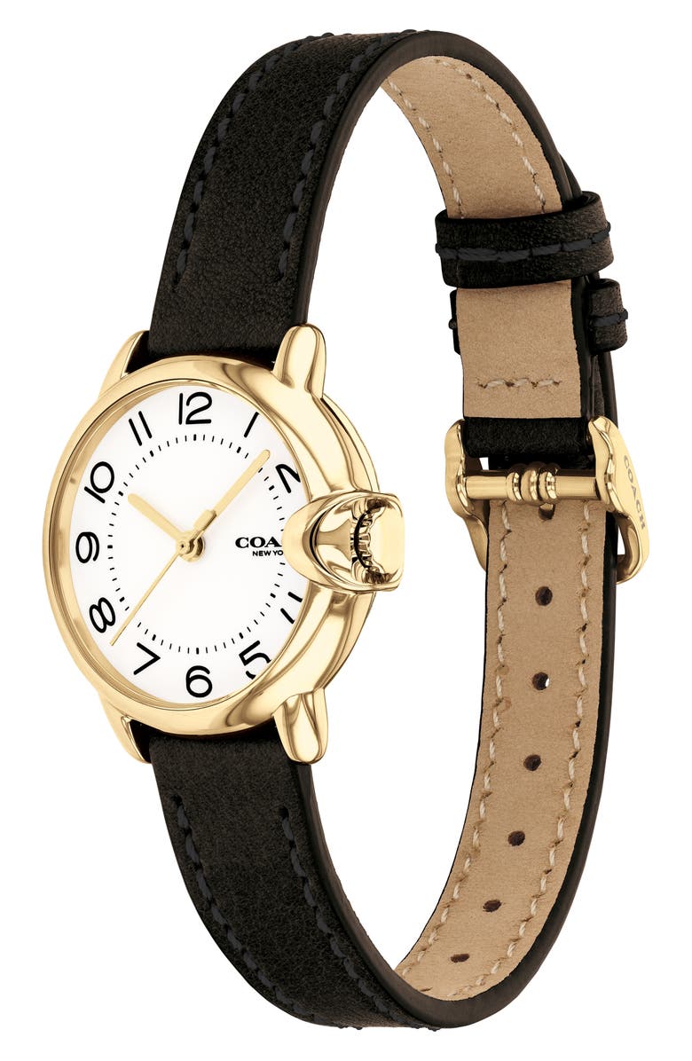 COACH Arden Leather Strap Watch, 28mm, Alternate, color, White/ Gold/ Black