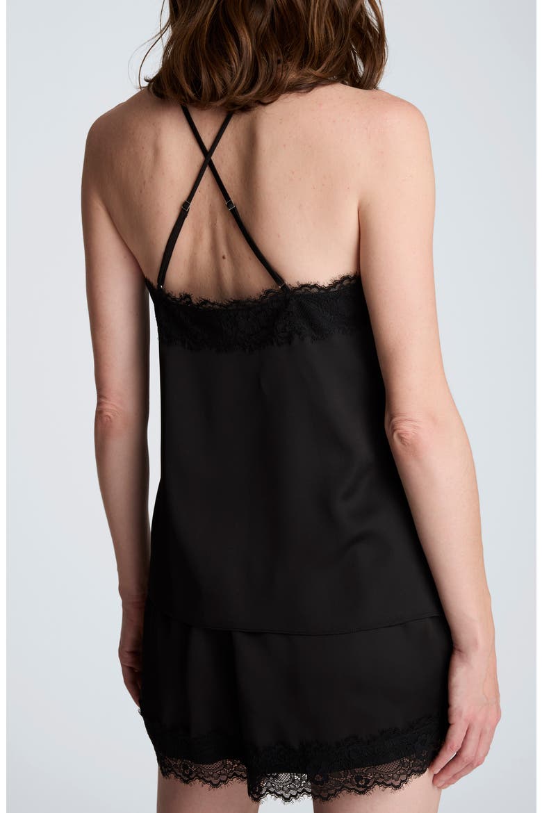 Eyelash Lace Trim Satin Top, Alternate, color, BLACK