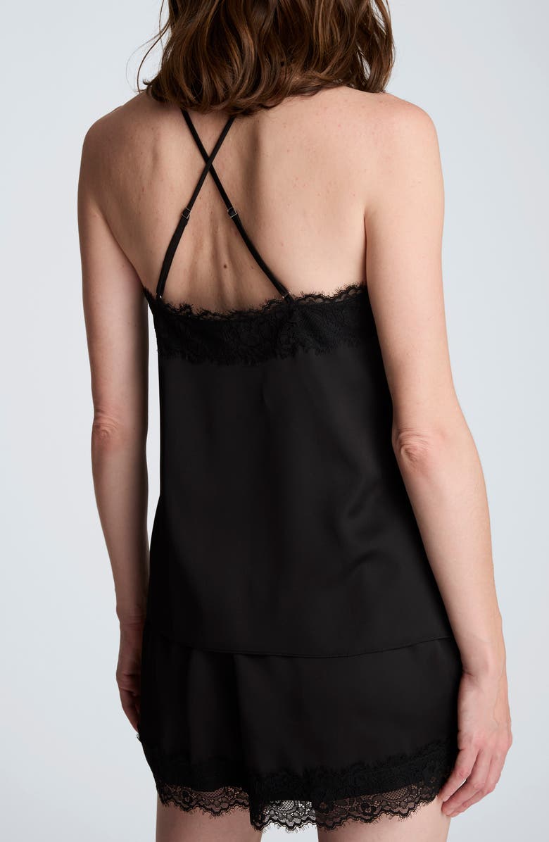 Kenneth Cole Eyelash Lace Trim Satin Top, Alternate, color, Black