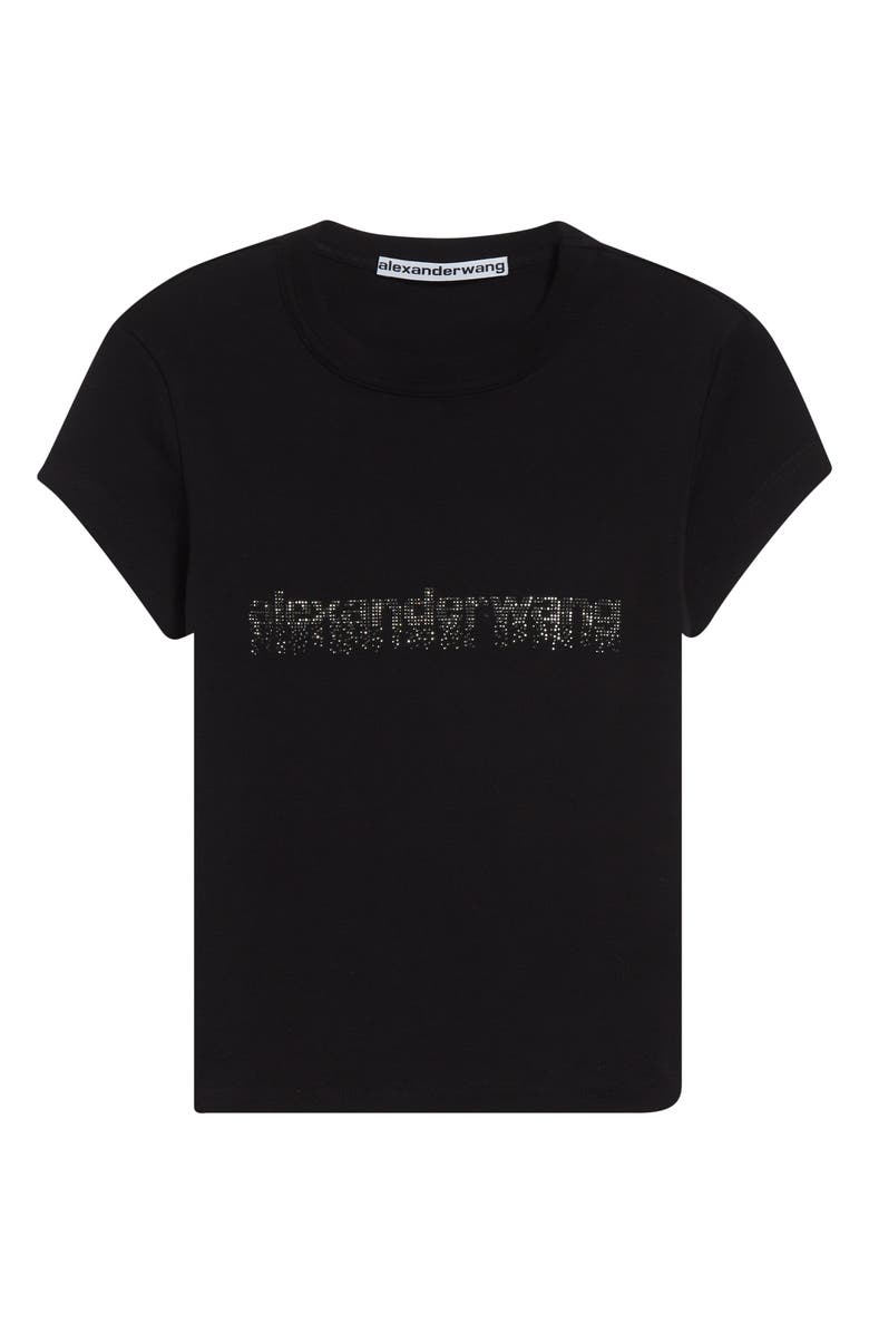 Alexander Wang Hotfix Crystal Logo Baby Tee, Alternate, color, Black