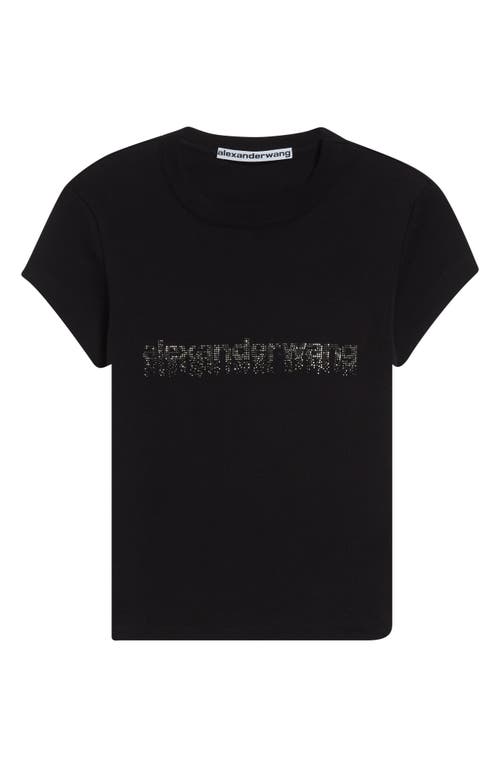 Alexander Wang Hotfix Crystal Logo Baby Tee In Black
