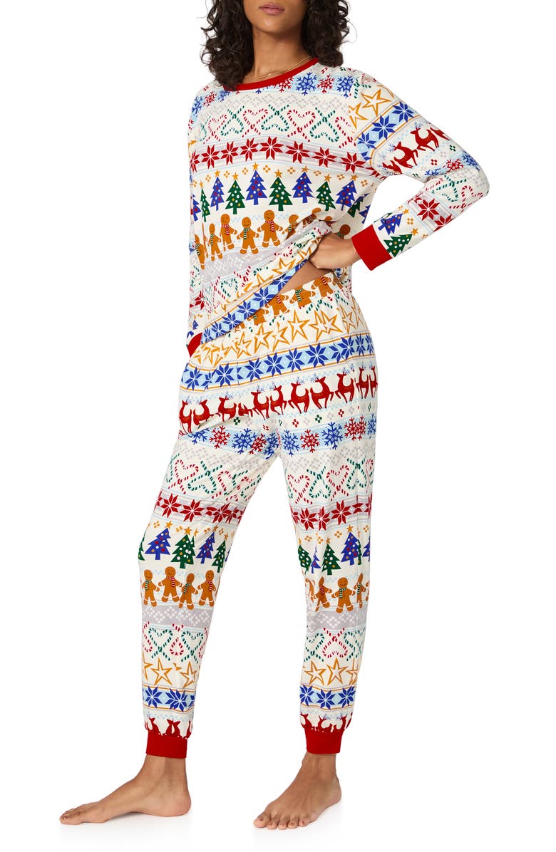 BedHead Pajamas Holiday Print Stretch Organic Cotton Pajamas, Alternate, color, Deck The Halls