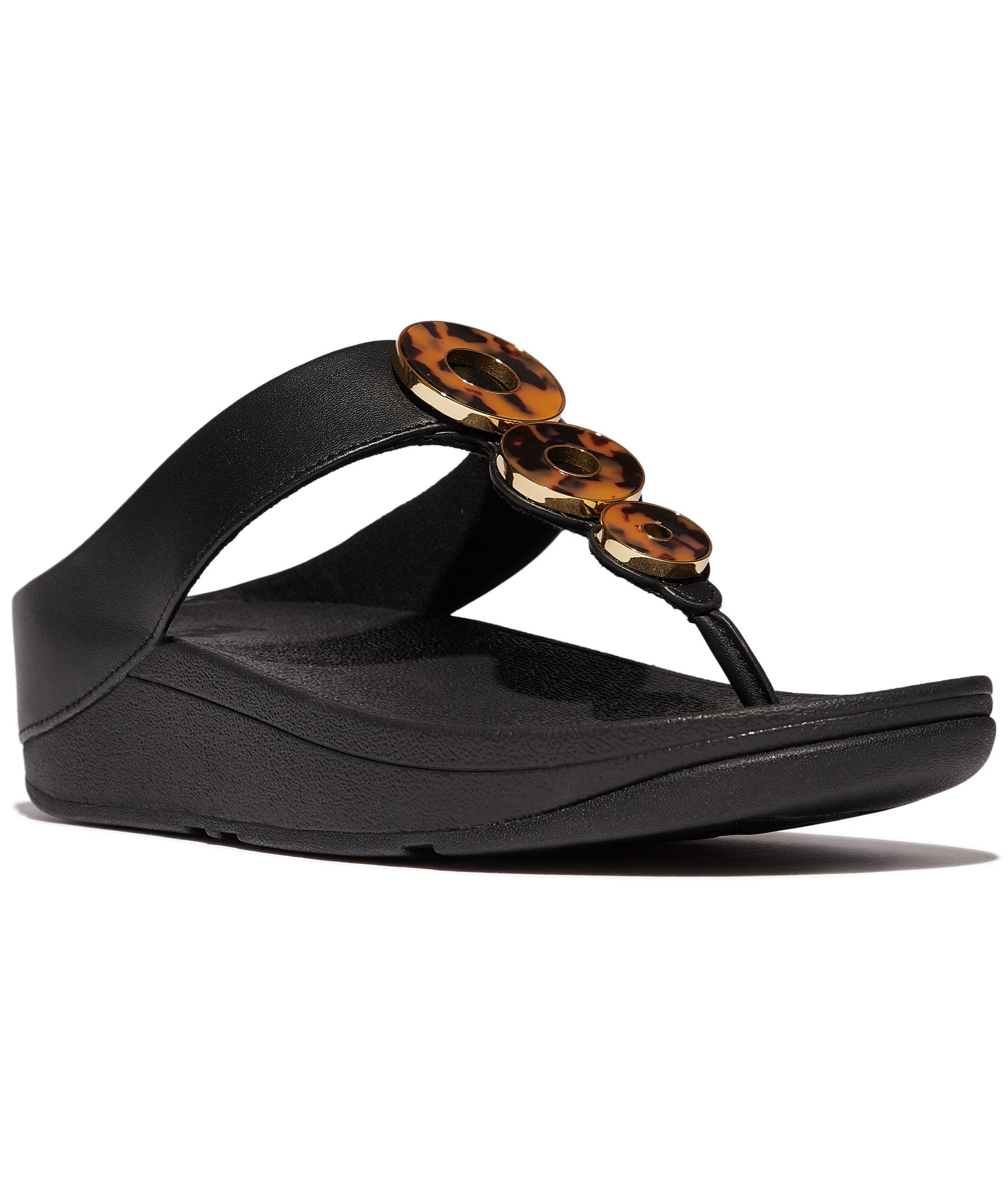 FitFlop Fino Resin Hoop Lea Sandal, Main, color, All Black
