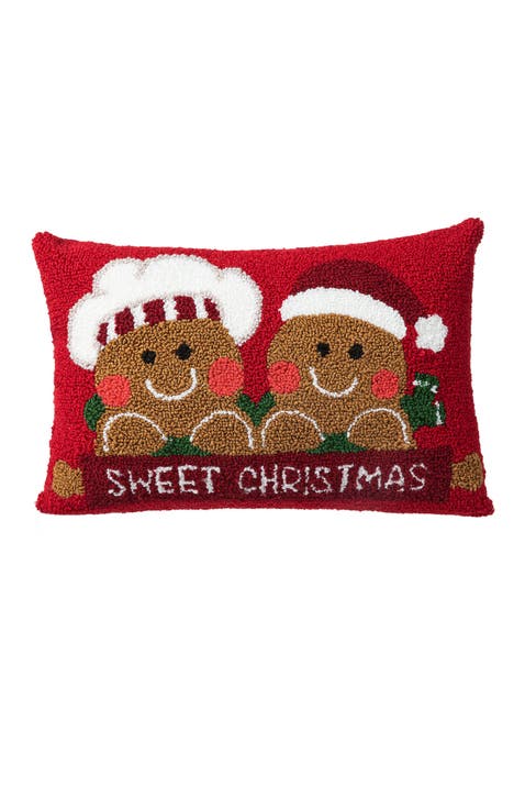18"L Hooked Gingerbread Boy & Girl Pillow