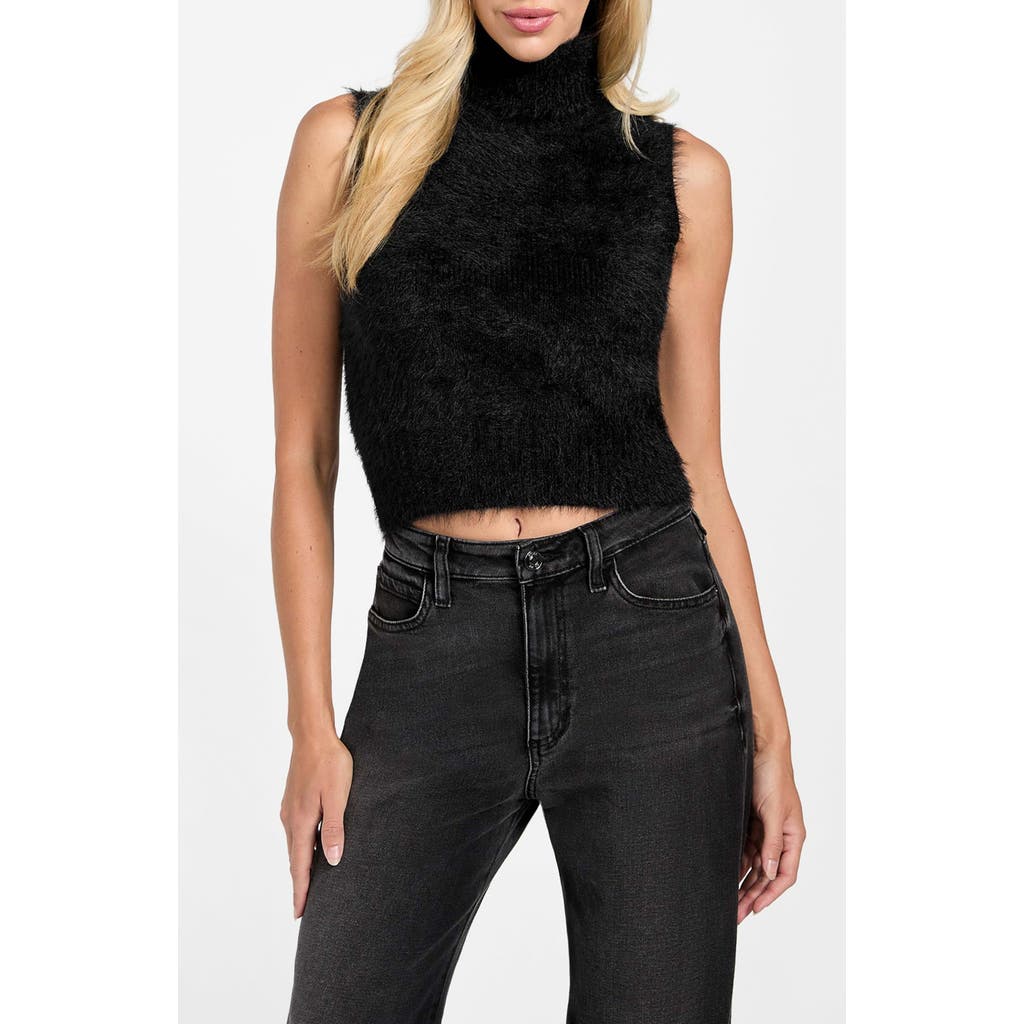 Guess Mei Fuzzy Sleeveless Crop Turtleneck Sweater In Black
