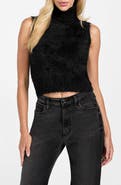 GUESS Mei Fuzzy Sleeveless Crop Turtleneck Sweater