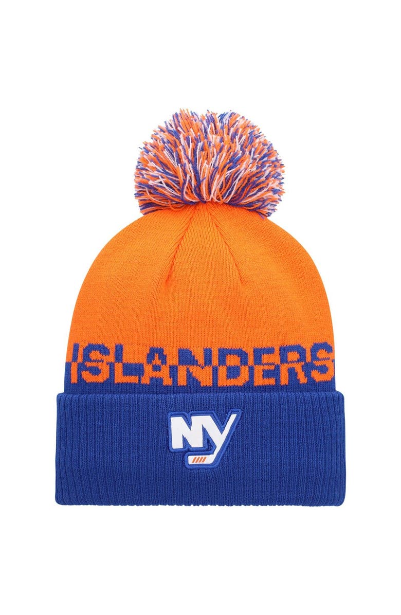 adidas Men's adidas Orange/Royal New York Islanders COLD.RDY Cuffed Knit Hat with Pom, Main, color, 