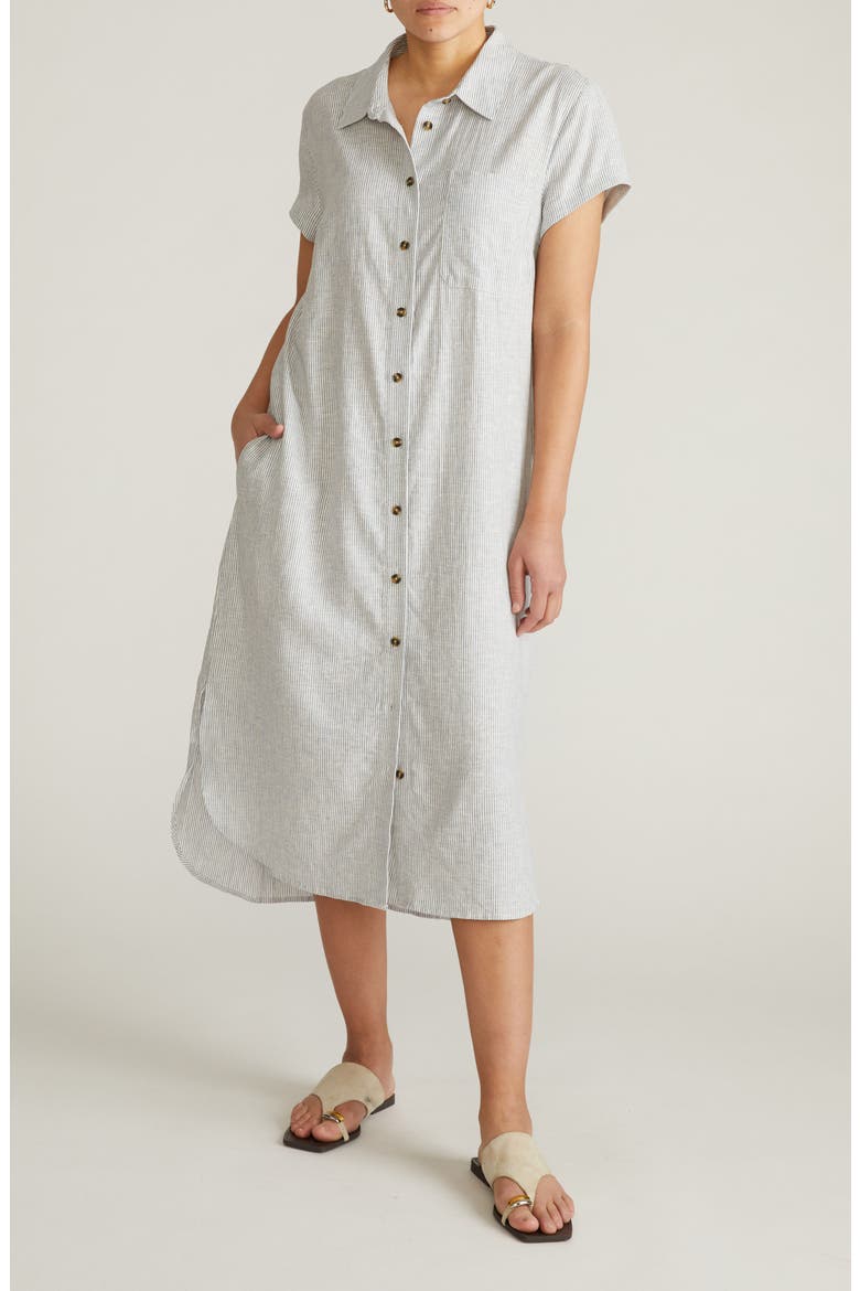 Dune Linen Blend Midi Shirtdress, Main, color, BEACH STRIPE