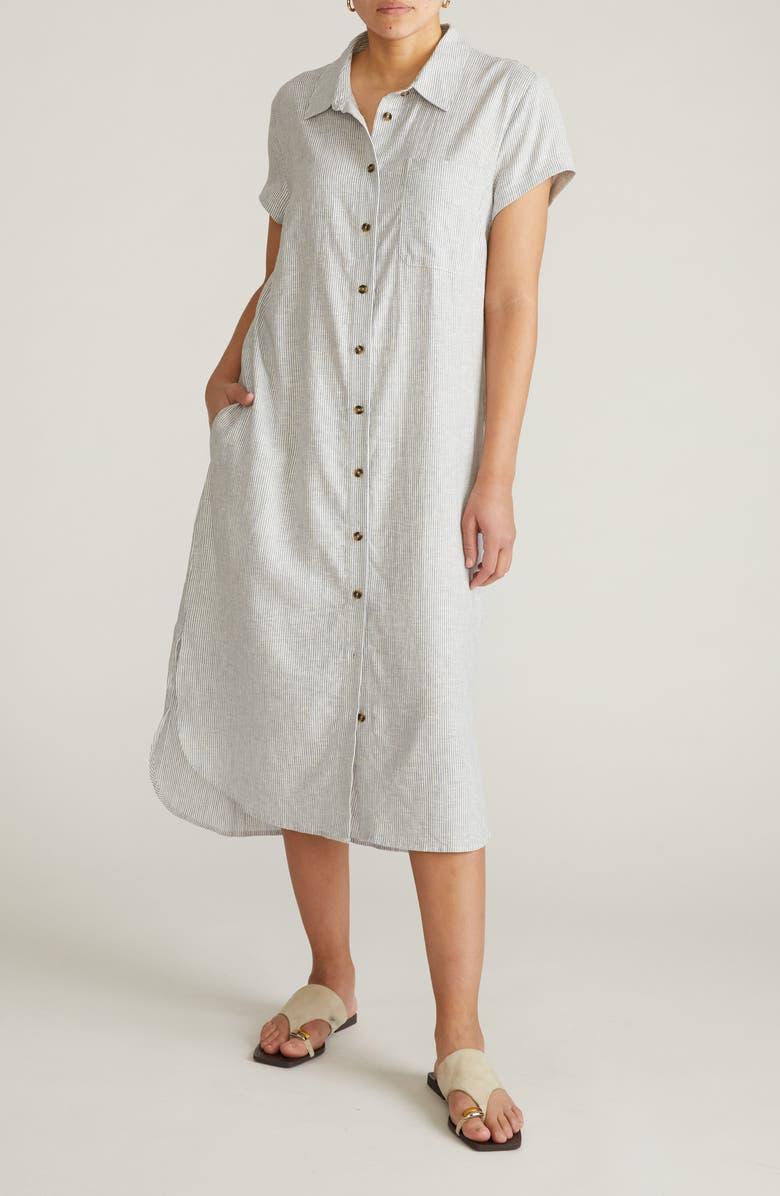 Universal Standard Dune Linen Blend Midi Shirtdress, Main, color, Beach Stripe