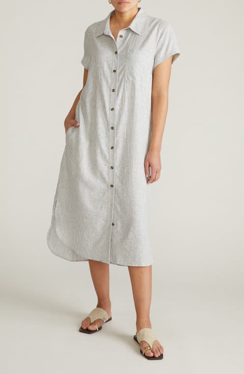 Dune Linen Blend Midi Shirtdress (Plus)