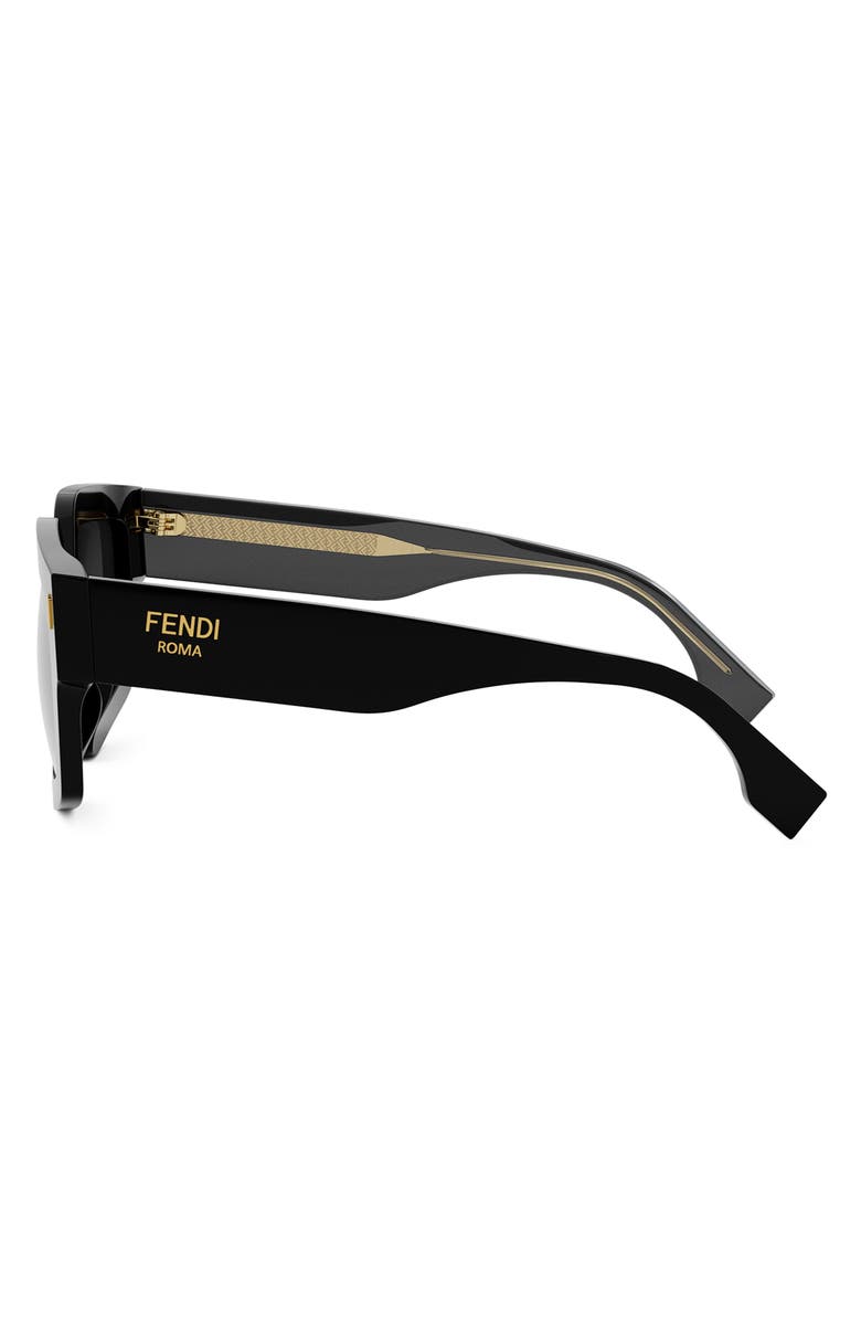 Fendi Roma 52mm Square Sunglasses, Alternate, color, Shiny Black / Smoke
