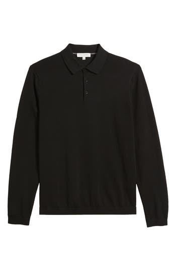 Jack Victor Redfern Long Sleeve Wool Blend Polo Sweater In Black