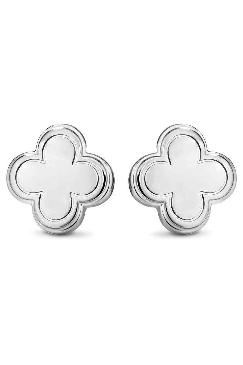 Clover Stud Earrings in Rhodium Plated Sterling Silver, Alternate, color, Silver
