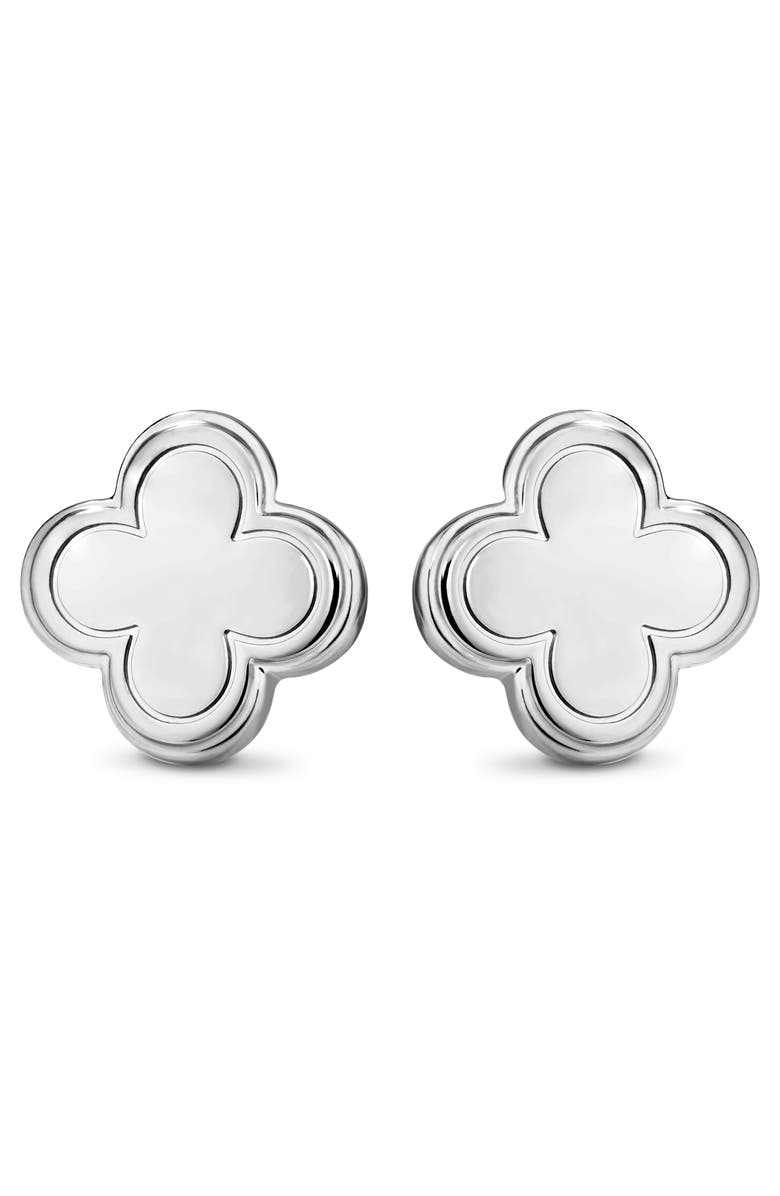 DEVATA Clover Stud Earrings in Rhodium Plated Sterling Silver, Alternate, color, Silver
