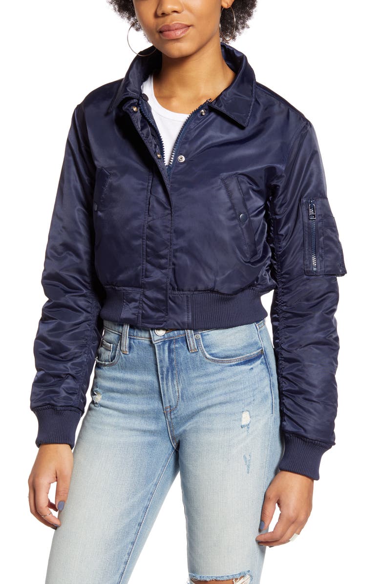 BDG Urban Outfitters Faux Fur Collar Cropped Bomber Jacket, Alternate, color,