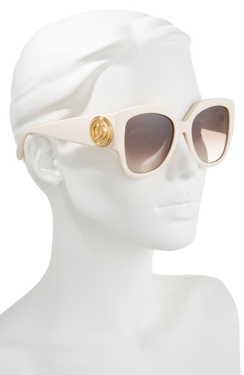 Gucci 54mm Square Sunglasses, Alternate, color, Ivory/ Brown