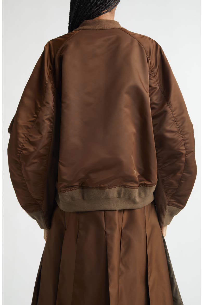 Mixed Media Knit & Nylon Twill Cardigan, Alternate, color, BROWN