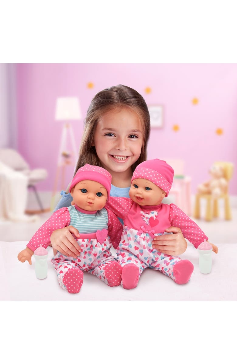Little Darlings 12" Talking Twins Dolls Pink, Teal, Hearts, Alternate, color, Multicolored