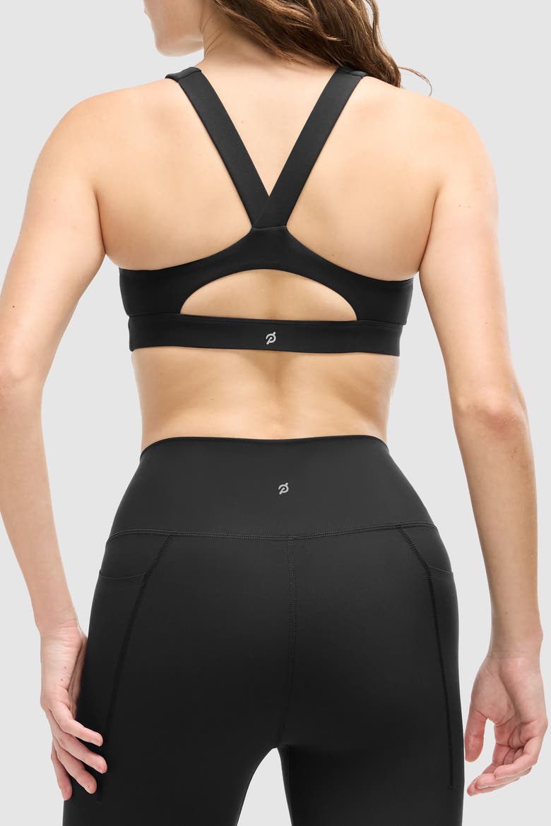 Cadent Mid Neck V Strap Bra, Alternate, color, JET BLACK