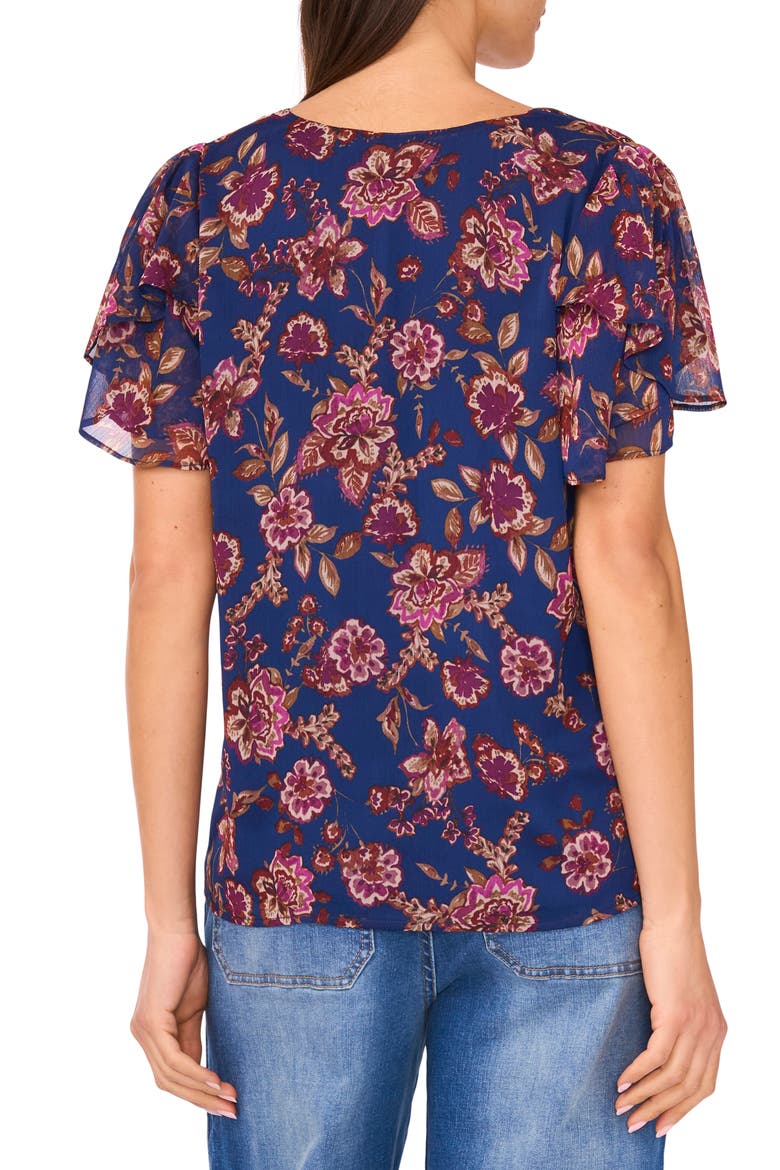 Floral Ruffle Sleeve Top, Alternate, color, DEEP SKY