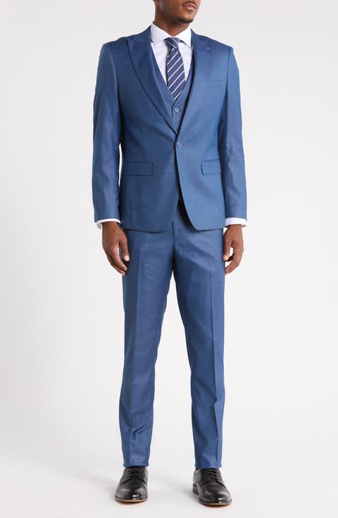 Sharkskin Peak Lapel 3-Piece Suit