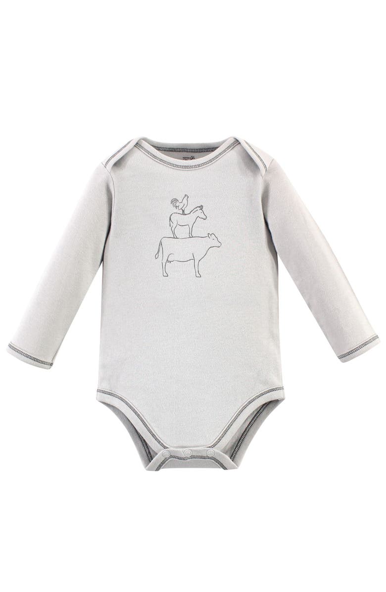 Touched by Nature Organic Cotton Long-Sleeve Bodysuits, Alternate, color, Farm Friends