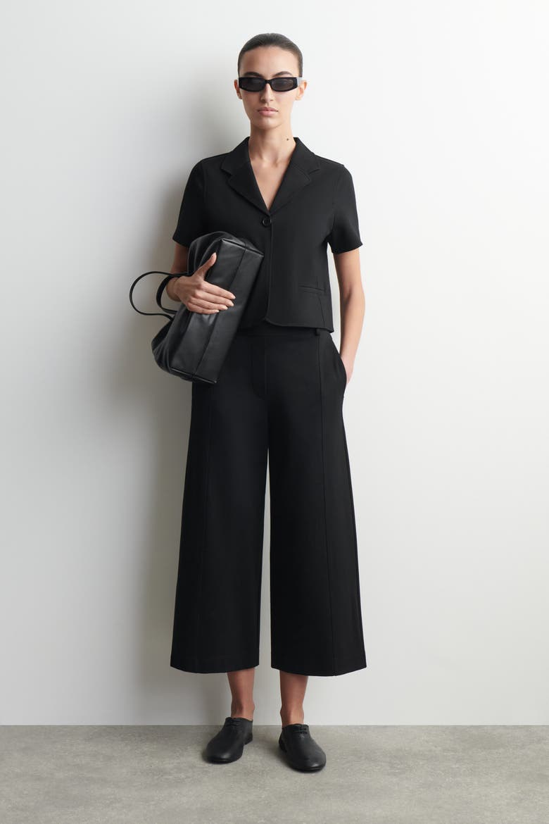 Twill-jersey Short-sleeved Blazer, Alternate, color, BLACK