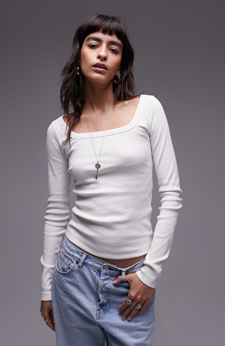 Topshop Square Neck Long Sleeve Top, Main, color,