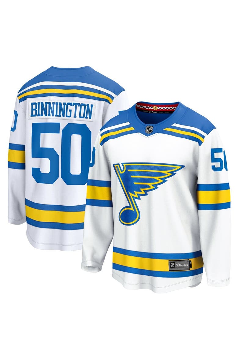 Men's Fanatics Jordan Binnington White St. Louis Blues Away Breakaway Player Jersey, Main, color, White