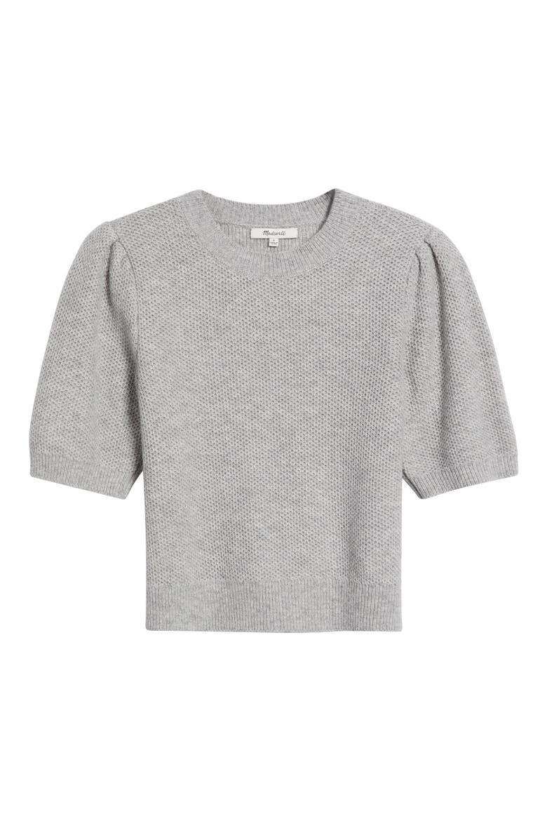 Puff-Sleeve Textured Sweater, Alternate, color, HEATHER STONE GREY