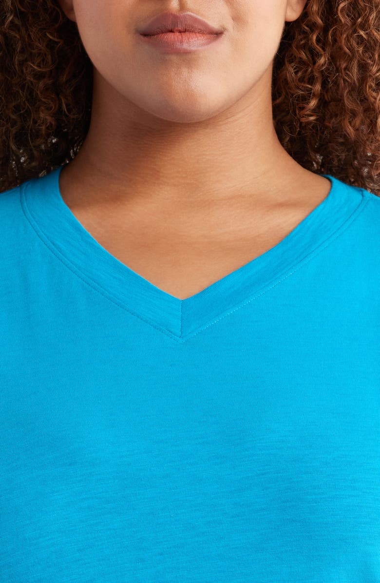 Eileen Fisher V-Neck Organic Cotton T-Shirt Dress, Alternate, color, Oahu Blue