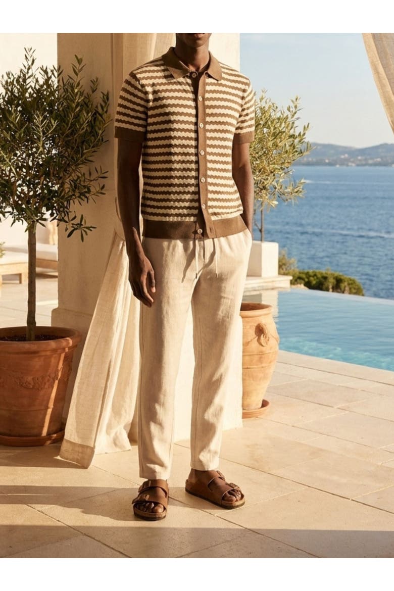 Striped Resort Knitted Shirt, Alternate, color, Mocha & Cream