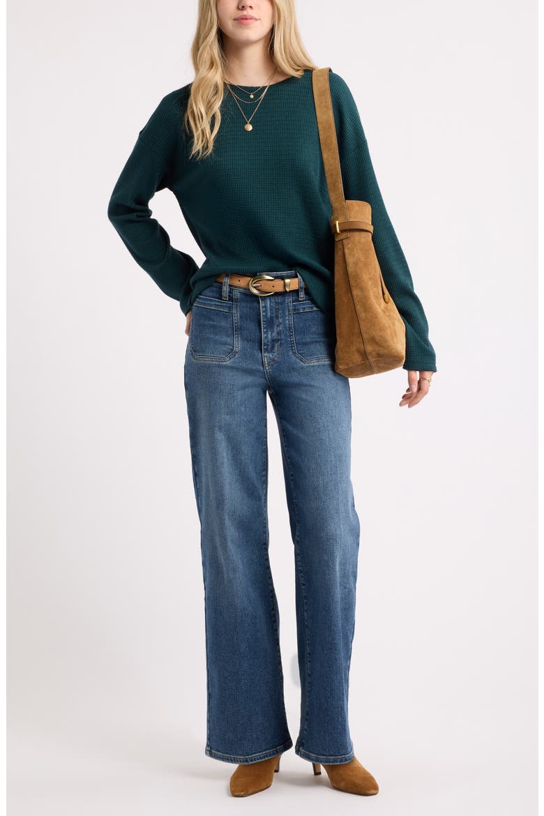 Waffle Knit Top, Alternate, color, GREEN PONDEROSA