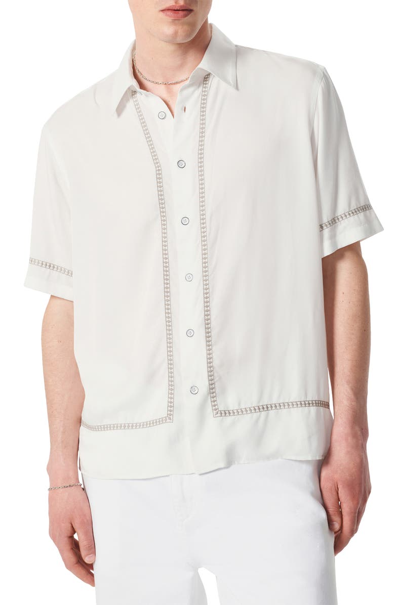 rag & bone Dalton Embroidered Short Sleeve Button-Up Shirt, Main, color, White