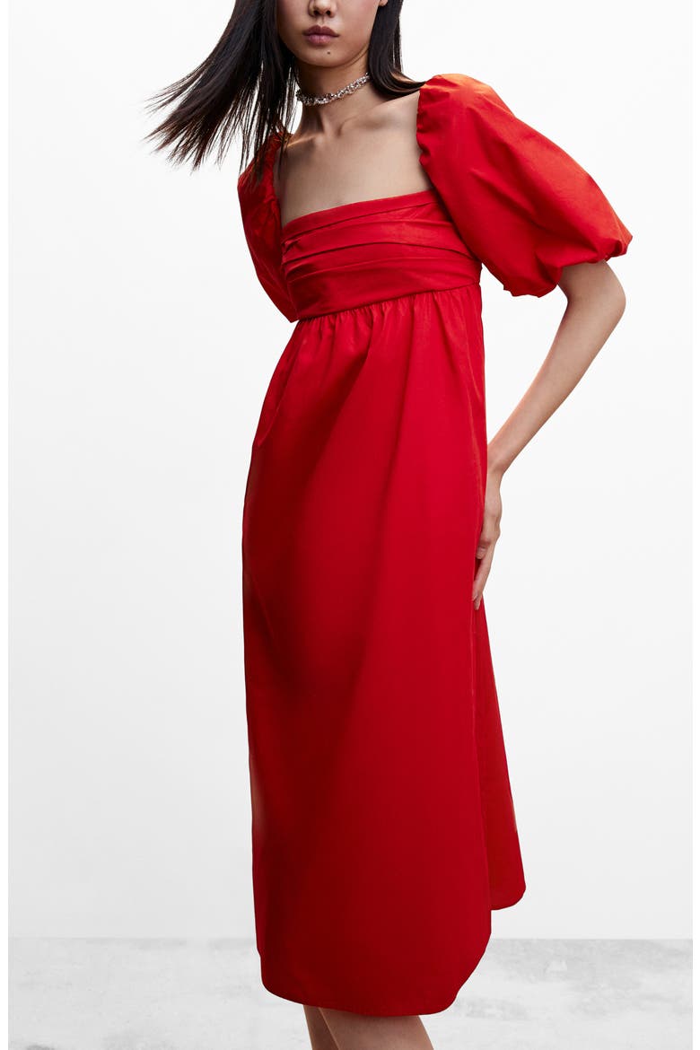 Puff Sleeve Cotton Dress, Alternate, color, RED