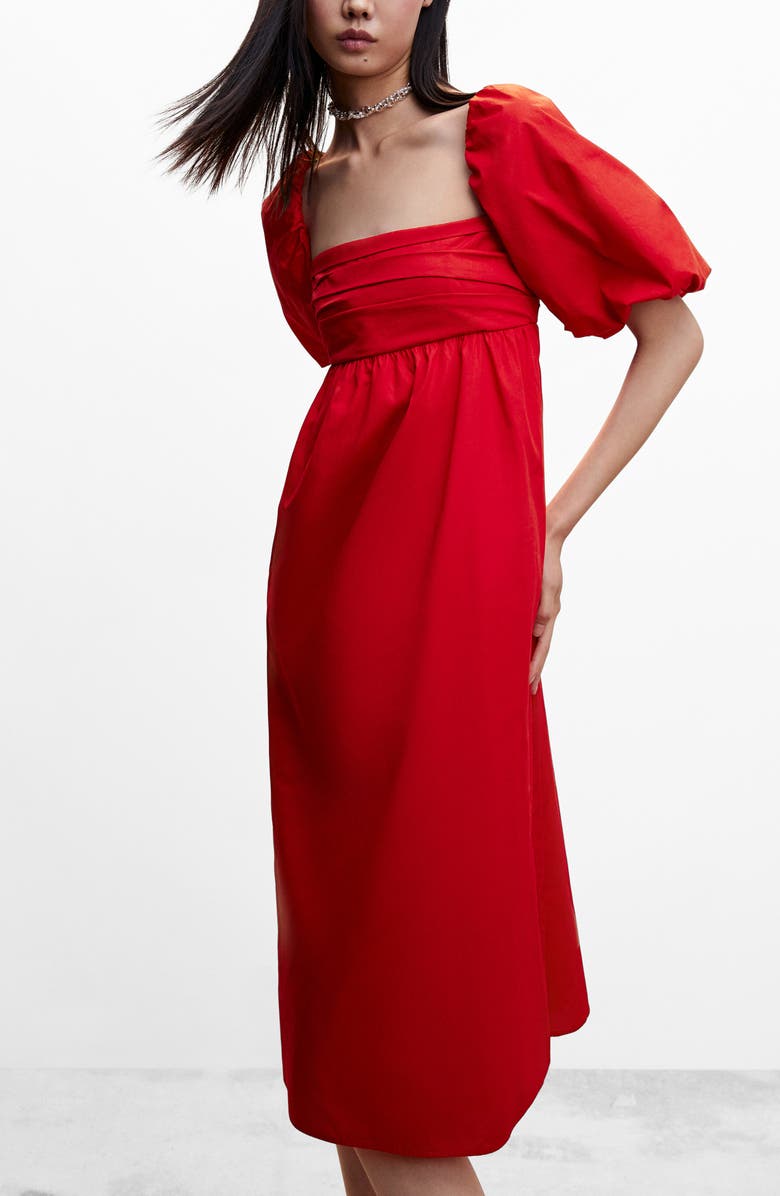 MANGO Puff Sleeve Cotton Dress, Alternate, color, 