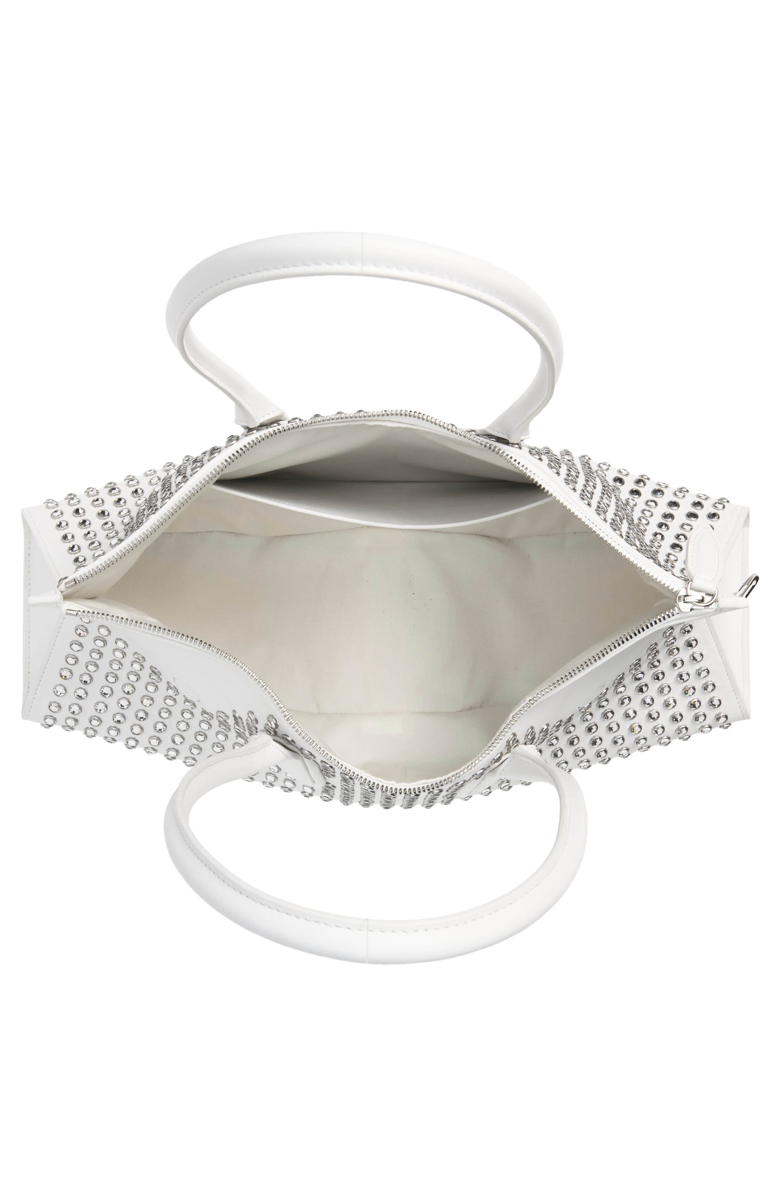 Manta Crystal Studded Leather Shoulder Bag, Alternate, color, WHITE/ SILVER