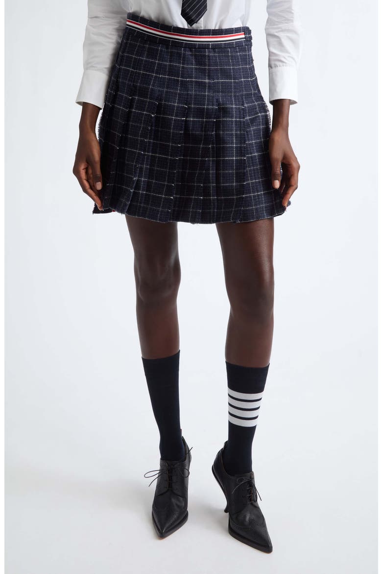 Pleated Wool Miniskirt, Main, color, NAVY
