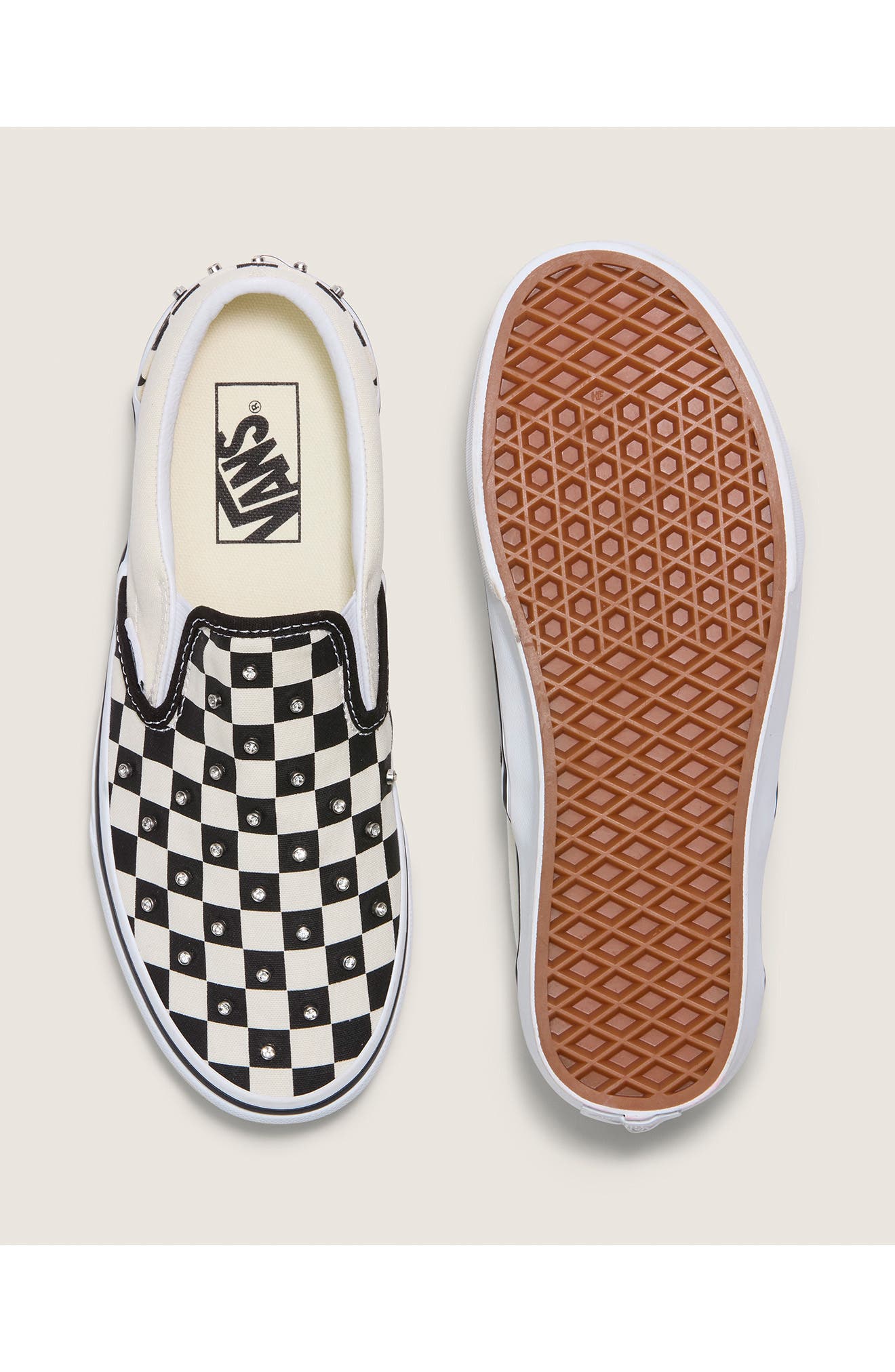 Vans Classic Slip-On Sneaker, Alternate, color, Checkerboard Rhinestone Black