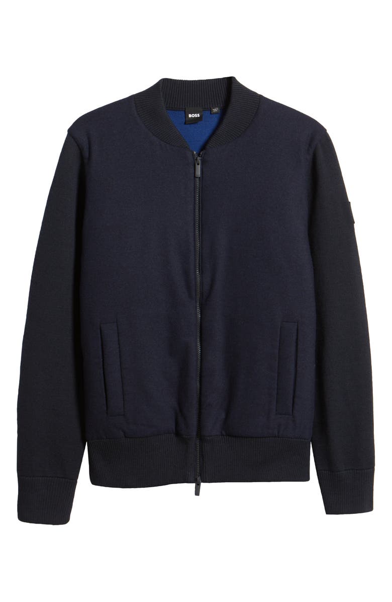 BOSS Eflano Zip-Up Crewneck Sweatshirt, Alternate, color, Dark Blue