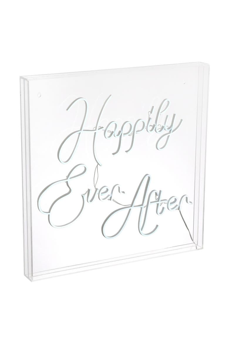 Happily Ever After 23.63" Square Contemporary Glam Acrylic Box USB Operated LED Neon Light, White, Main, color, White